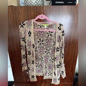 Sigrid Olsen Pink and Cream Floral Cardigan